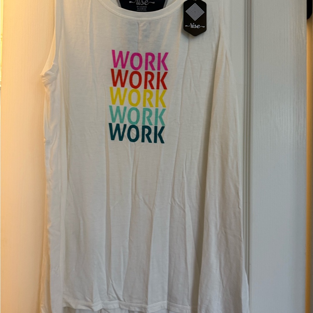 LuLaRoe White Tank Top with Multicolor 'Work' Print